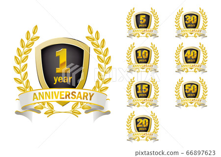 3D週年會徽徽標設置為黑色,帶有月桂樹和月桂樹花圈圖案1到50週年 3D週年會徽徽標設置為黑色,帶有月桂樹和月桂樹花圈圖案1到50週年 66897623