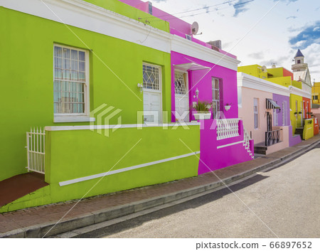 Stunning view of the colored houses of Bo Kaap District, one of the most typical neighborhoods in Cape Town, South Africa Stunning view of the colored houses of Bo Kaap District, one of the most typical neighborhoods in Cape Town, South Africa 66897652