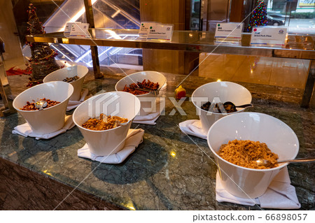 Taiwan hotel breakfast hall porridge topping ingredients unmanned horizontal position 66898057