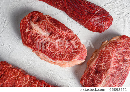 Set of raw denver, top blade, tri tip steak, 66898351