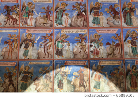 Frescoes showing sins, Rila Monastery, Bulgaria Frescoes showing sins, Rila Monastery, Bulgaria 66899103