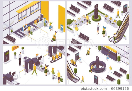 Isometric scenes with airport people and objects. Isometric scenes with airport people and objects. 66899136