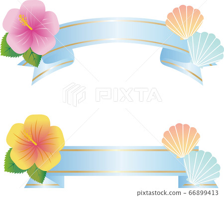 夏季芙蓉花殼熱帶絲帶磁帶插圖材料集變化 66899413