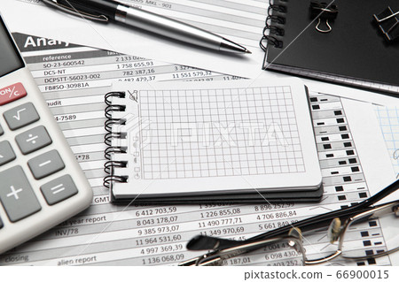 Top view of office employee's desk - work with Top view of office employee's desk - work with 66900015