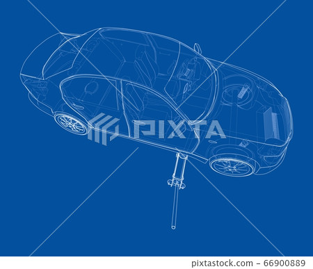 Concept car with Floor Car Jack. Vector 66900889