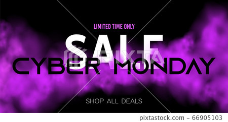 Cyber monday sale concept on dark background with purple smoke. Transparent mist. fog cloud. For design website, night club poster, advertising flyer Cyber monday sale concept on dark background with purple smoke. Transparent mist. fog cloud. For design website, night club poster, advertising flyer 66905103