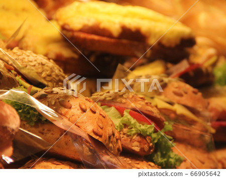 appetizing sandwiches on showcase 66905642