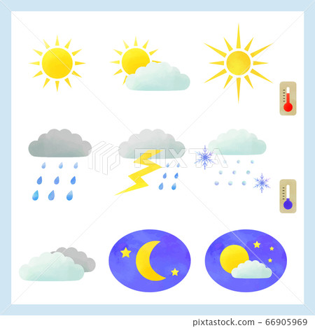 天氣圖標(水彩風格矢量) 天氣圖標(水彩風格矢量) 66905969