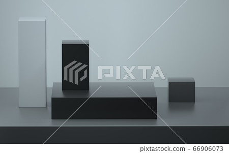 Abstract still life black and gray boxes on a gray background 3D image Abstract still life black and gray boxes on a gray background 3D image 66906073