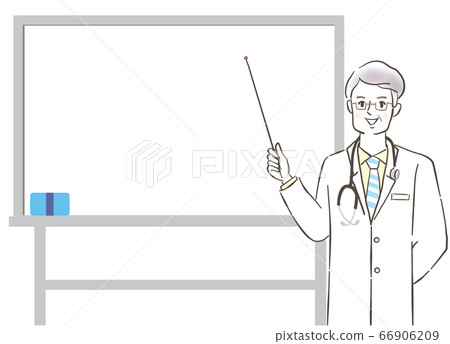 Senior male doctor explaining on whiteboard / smile / hand drawing 66906209