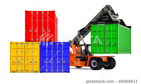 Cargo containers with reach stacker, 3D rendering Cargo containers with reach stacker, 3D rendering 66908811