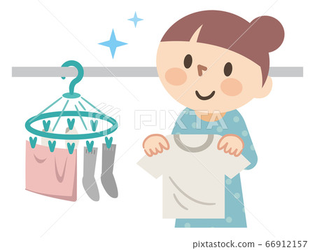 Young lady hanging laundry - Stock Illustration [66912157] - PIXTA