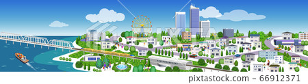 Cityscape illustration of houses and buildings, 3D artwork Cityscape illustration of houses and buildings, 3D artwork 66912371