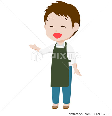 圍裙業務員的男職員/手勢傳達微笑的卡通素材 66913795