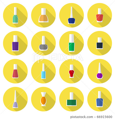 Multicolored nail polishes flat vector icon set Multicolored nail polishes flat vector icon set 66915600