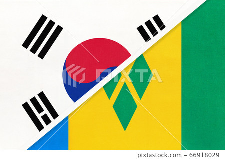 South Korea and Saint Vincent and the Grenadines, flags South Korea and Saint Vincent and the Grenadines, flags 66918029