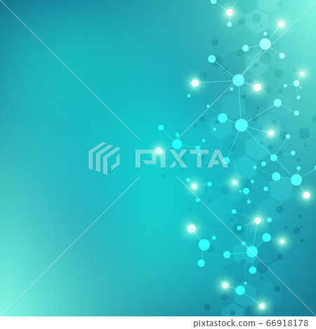 Abstract background of molecules. Molecular structures or DNA strand, genetic engineering, neural network, innovation technology, scientific research. Technological, science and medicine concept. Abstract background of molecules. Molecular structures or DNA strand, genetic engineering, neural network, innovation technology, scientific research. Technological, science and medicine concept. 66918178