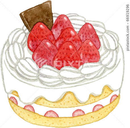 草莓裝飾蛋糕水彩插圖 66919296