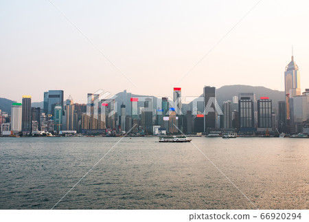Panorama of the evening city of Hong Kong with skyscrapers. 66920294