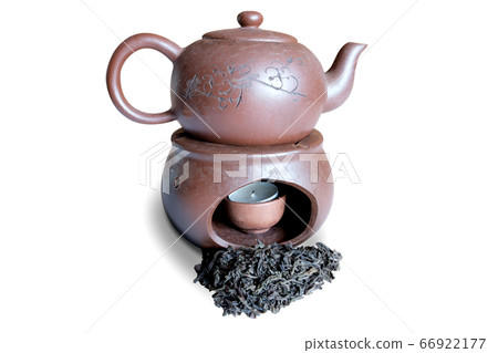 black tea and retro teapot on white background black tea and retro teapot on white background 66922177