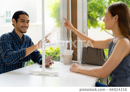 Asian customers touch virtual screen for online 66924158