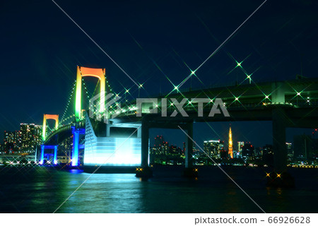 Tokyo Rainbow Bridge illuminated in rainbow colors Tokyo Rainbow Bridge illuminated in rainbow colors 66926628