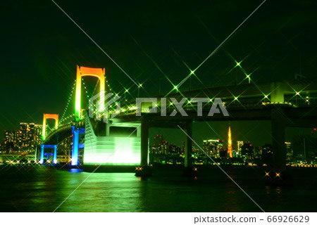 Tokyo Rainbow Bridge illuminated in rainbow colors Tokyo Rainbow Bridge illuminated in rainbow colors 66926629