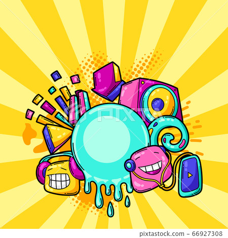 Background with cartoon musical items. 66927308