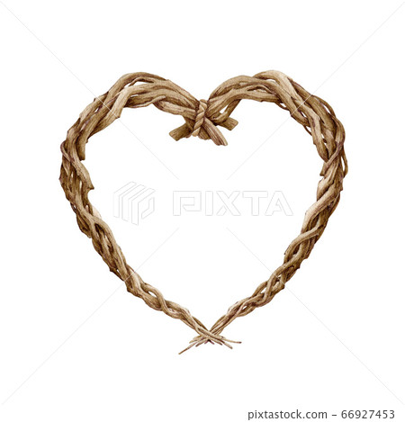 Vine heart shape wreath watercolor illustration. Vine heart shape wreath watercolor illustration. 66927453