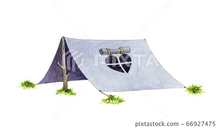 Hiking or camping blue tent watercolor image. Hiking or camping blue tent watercolor image. 66927475