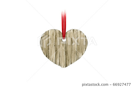 Heart shape wood tag with a red ribbon decor. Heart shape wood tag with a red ribbon decor. 66927477