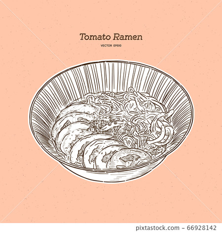 Tomato ramen for vegeterian, hand draw sketch 66928142