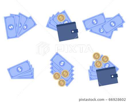 Set of money cash pile coin and purse Set of money cash pile coin and purse 66928602