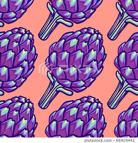 Artichoke violet flower head seamless pattern. Artichoke violet flower head seamless pattern. 66929442