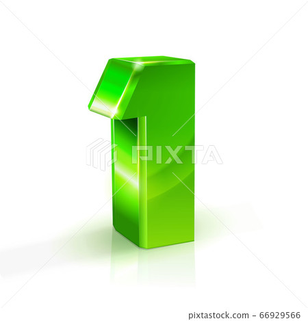 Glossy green One 1 number. 3d Illustration on - Stock Illustration