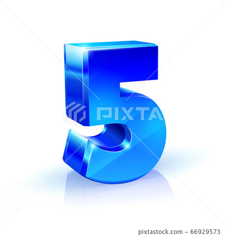 Glossy blue Five 5 number. 3d Illustration on 66929573