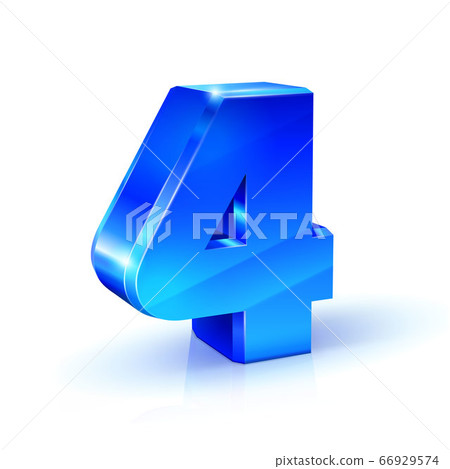 Glossy blue Four 4 number. 3d Illustration on Glossy blue Four 4 number. 3d Illustration on 66929574