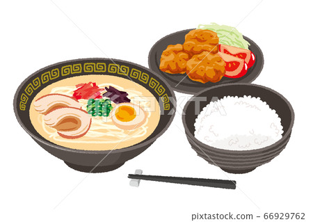 一套炸豬排拉麵和炸雞的插圖 一套炸豬排拉麵和炸雞的插圖 66929762