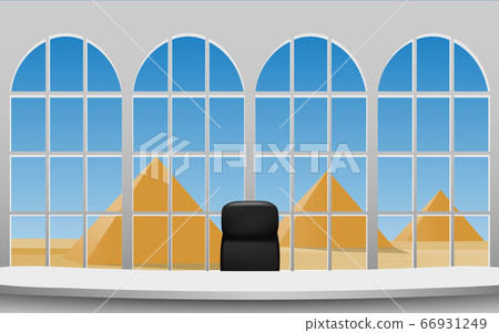 white table in the news studio with desert background 66931249