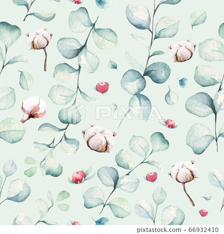 watercolor holiday christmas clipart seamless pattern. Winter decoration element. Merry christmas design. Pine tree branch, frame, berries. New year invitation decorative background design 66932410