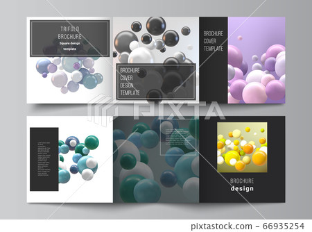 Vector layout of square covers templates for trifold brochure, flyer, magazine, cover design, book design. Abstract vector futuristic background with colorful 3d spheres, glossy bubbles, balls. Vector layout of square covers templates for trifold brochure, flyer, magazine, cover design, book design. Abstract vector futuristic background with colorful 3d spheres, glossy bubbles, balls. 66935254