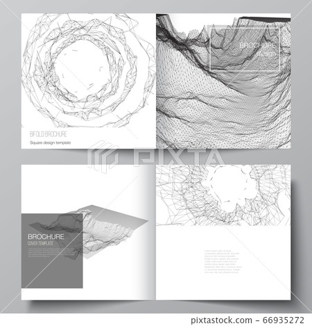 Vector layout of two covers templates for square bifold brochure, flyer, magazine, cover design, book design, cover. Abstract 3d digital backgrounds for futuristic minimal technology concept design. 66935272
