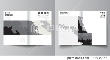Vector layout of two A4 format cover mockups design templates for bifold brochure, flyer, cover design, book design, brochure cover. Landscape background decoration, halftone pattern grunge texture. 66935343