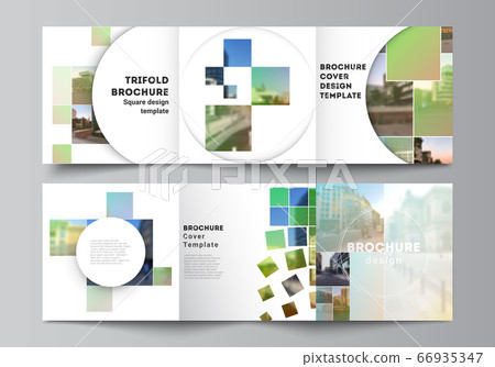 Vector layout of square format covers design templates for trifold brochure, flyer, cover design, book design, brochure cover. Abstract project with clipping mask green squares for your photo. Vector layout of square format covers design templates for trifold brochure, flyer, cover design, book design, brochure cover. Abstract project with clipping mask green squares for your photo. 66935347