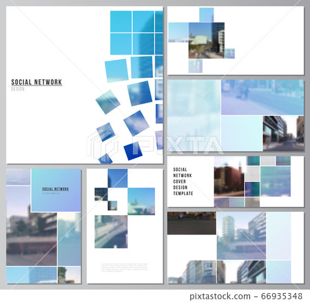 Vector layouts of modern social network mockups for cover design, website design, website backgrounds or advertising mockups. Abstract design project in geometric style with blue squares. Vector layouts of modern social network mockups for cover design, website design, website backgrounds or advertising mockups. Abstract design project in geometric style with blue squares. 66935348