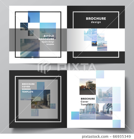 Vector layout of two covers templates for square bifold brochure, flyer, magazine, cover design, book design, brochure cover. Abstract design project in geometric style with blue squares. Vector layout of two covers templates for square bifold brochure, flyer, magazine, cover design, book design, brochure cover. Abstract design project in geometric style with blue squares. 66935349