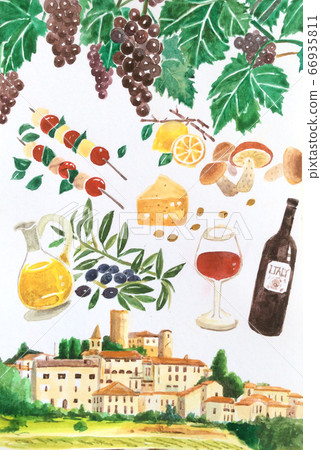 Illustration of the scenery of Tuscany, Italy and fashionable cute special products Illustration of the scenery of Tuscany, Italy and fashionable cute special products 66935811