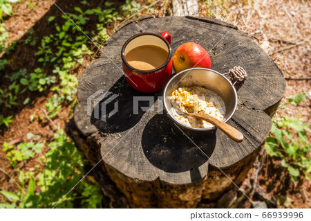 Breakfast cereal cereal with milk outdoors (granola) Breakfast cereal cereal with milk outdoors (granola) 66939996