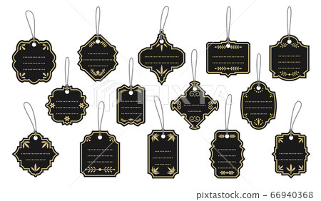 Vintage black labels gold frame tags vector set 66940368