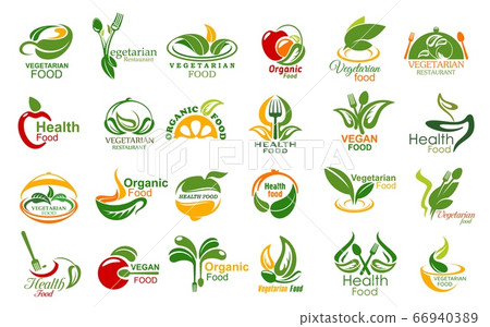 Vegetarian food and meals, vector icons set - Stock Illustration ...